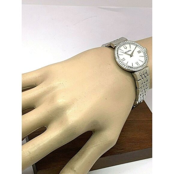 Bulova Women's Watch 96X149 Crystals Mother of Pearl White Dial Silver S… - Picture 4 of 13